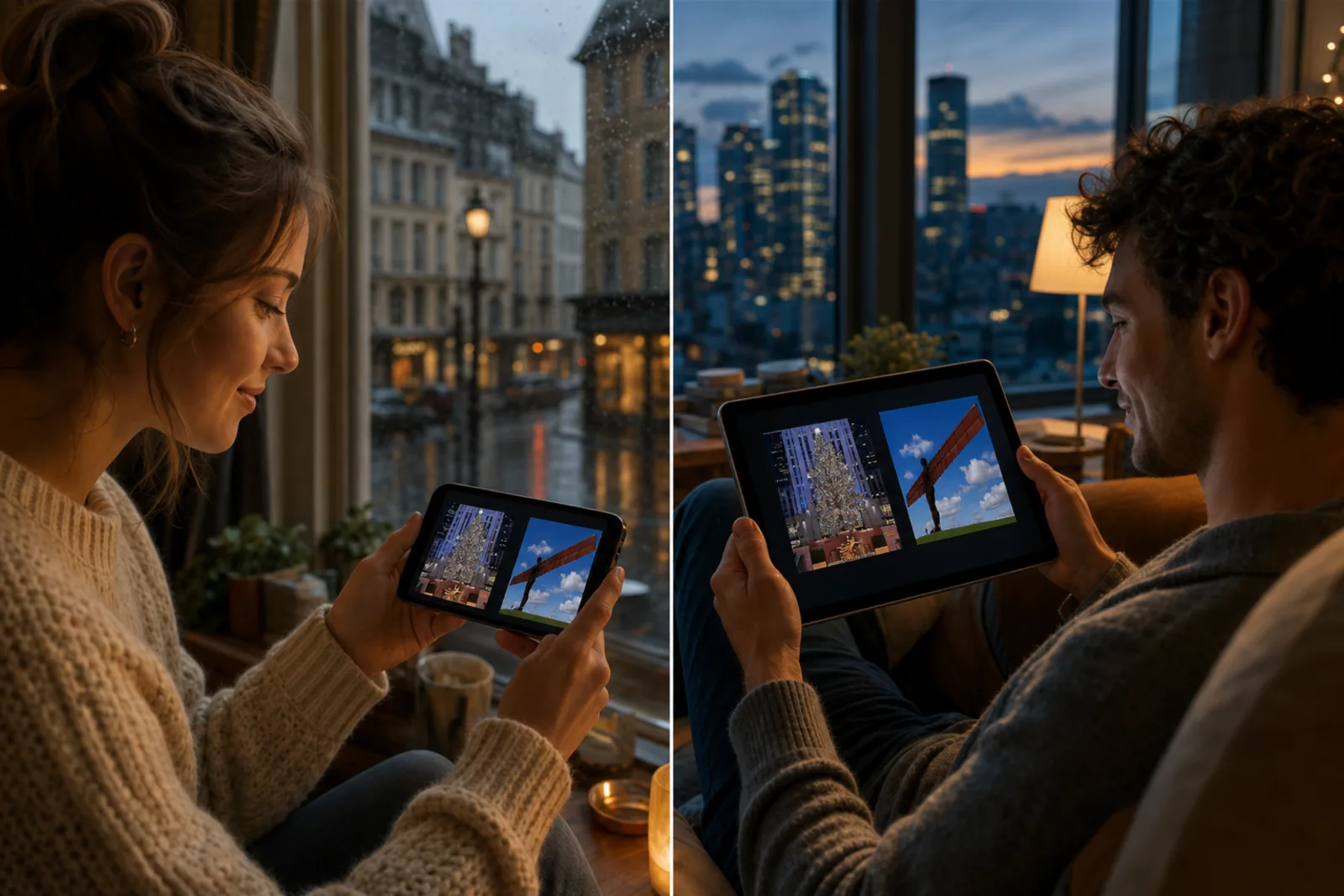 People in different cities playing More or Less: Christmas with strangers on their own screens