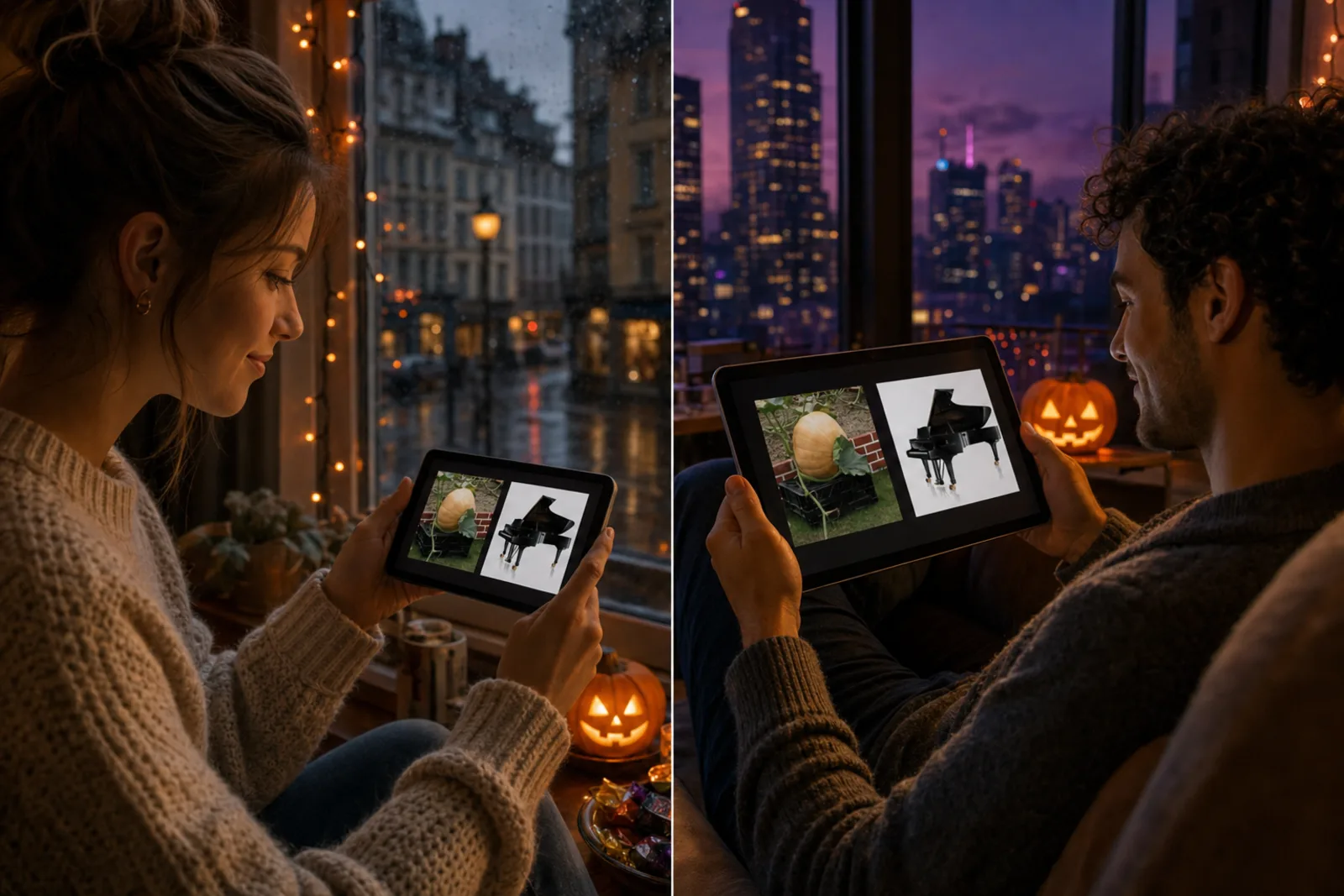 People in different cities playing More or Less: Halloween with strangers on their own screens