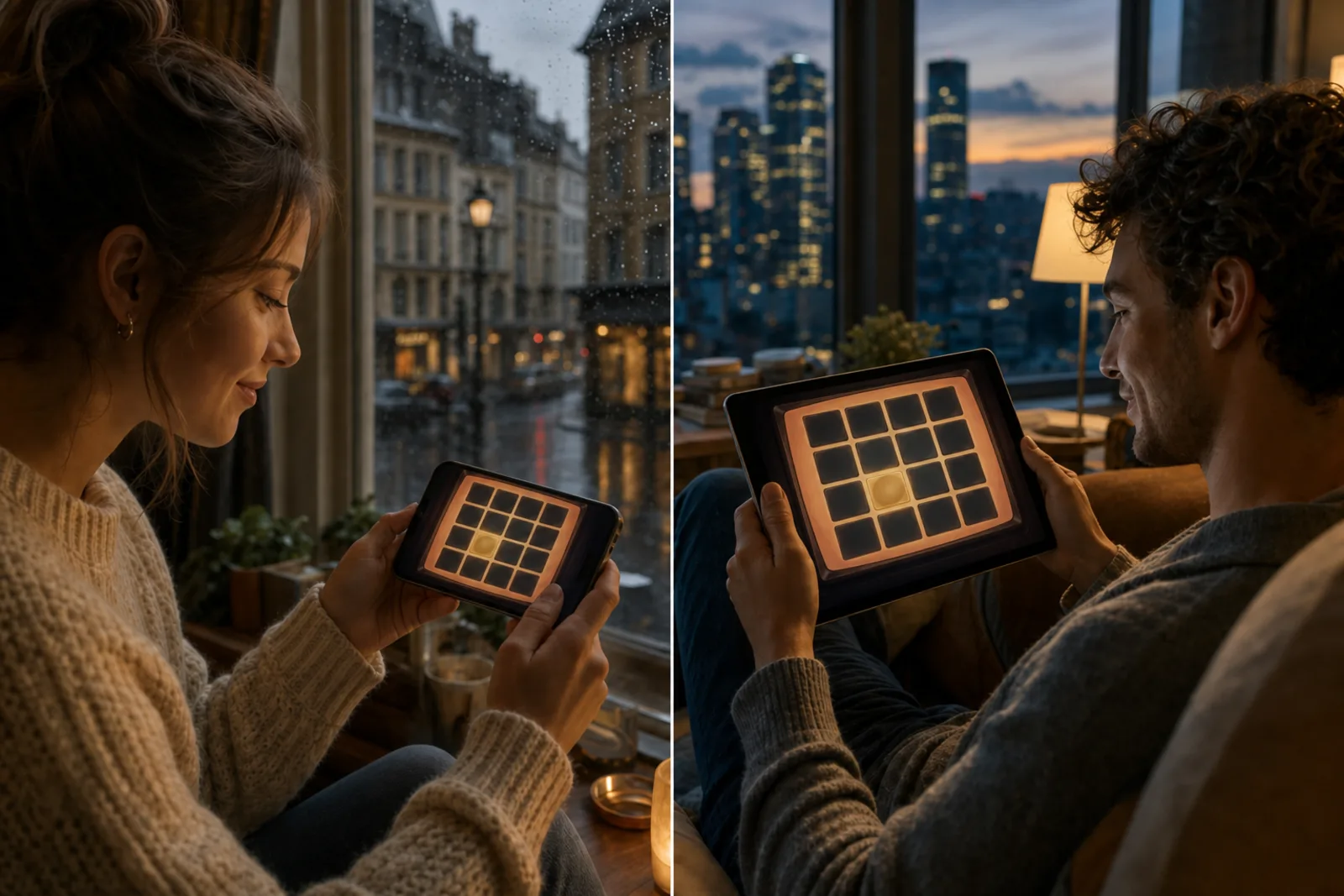 People in different cities playing The Spy in the Room with strangers on their own screens