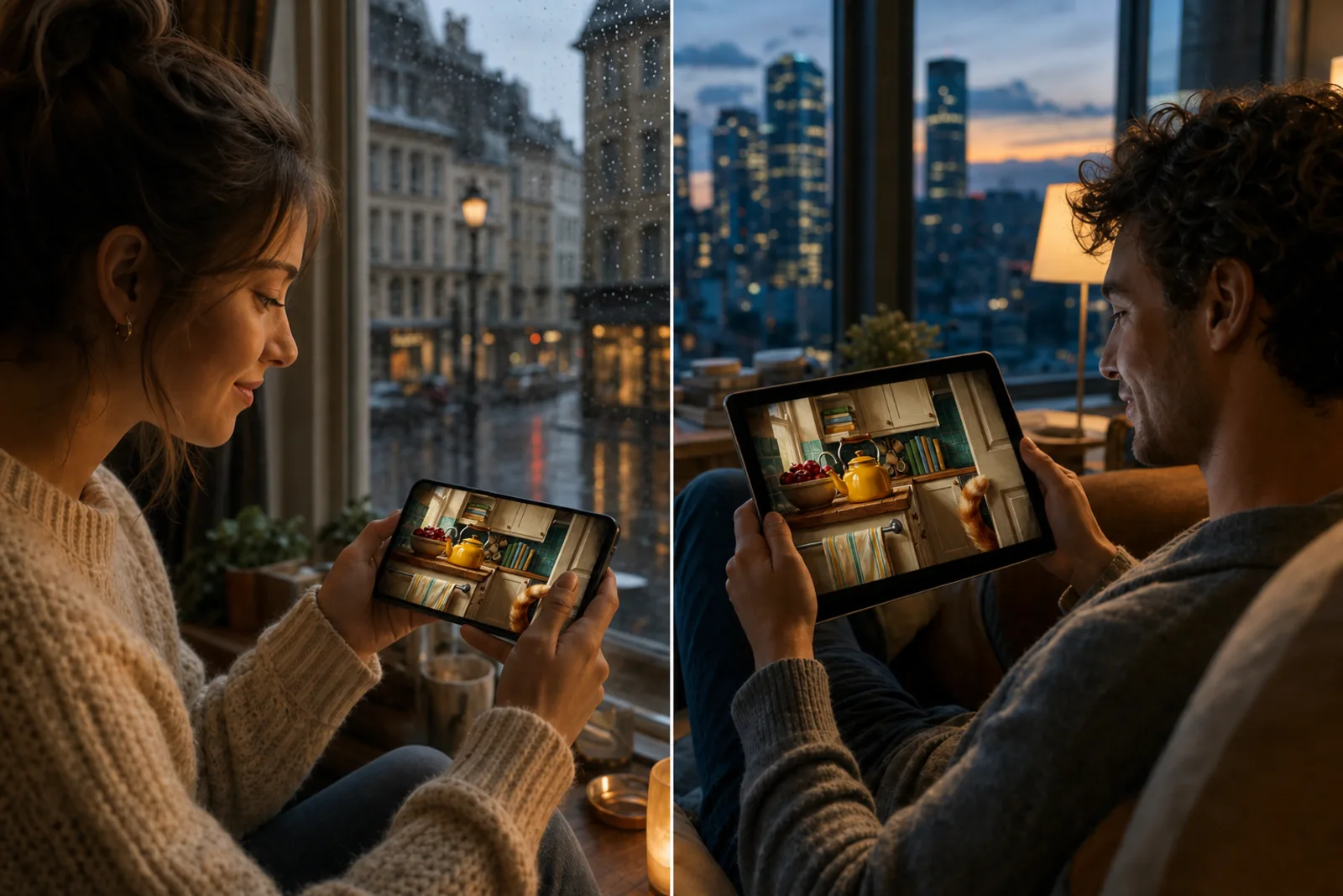People in different cities playing Who Noticed with strangers on their own screens